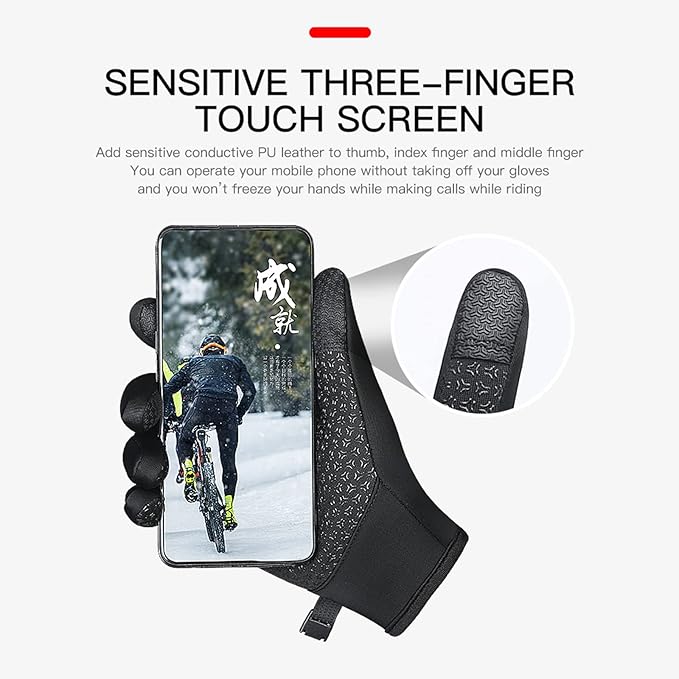 Winter Thermal Gloves for Men and Women, Waterproof Windproof and Non-Slip Gloves, Warm Touch Screen Gloves for Outdoor Running, Cycling, Driving, Medium Size