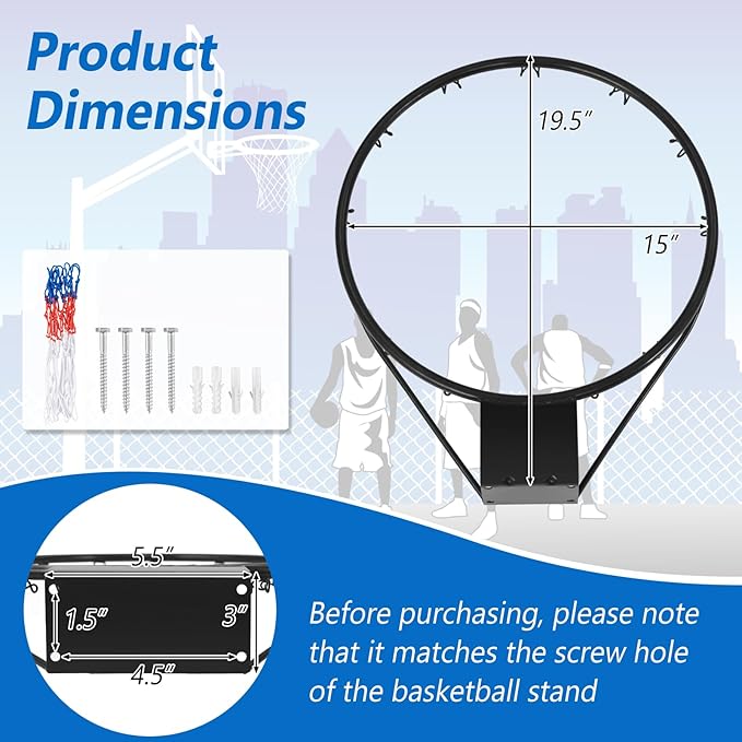 Goplus 18’’/15’’ Replacement Basketball Rim, Wall Door Mounted Basketball Hoop with All Weather Net, Indoor Outdoor Hanging Basketball Rim Goal Outside