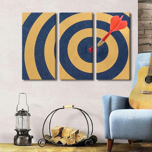 3 Piece Dart Board Paintings Black and White Wall Art Dart Hits the Bullseye Pictures Canvas Wall Art for Bedroom Wall Decor Living Room House Decor Stretched and Framed Ready to Hang(28"Wx42"H)