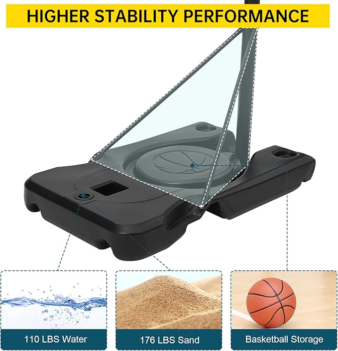 Basketball Hoop Outdoor 10FT Height Adjustable, Portable Basketball Goals & Hoops with PC Backboard and Large Water/Sand Base, Indoor Outdoor Basketball Hoop for Kids Youth Adults Backyard Driveway