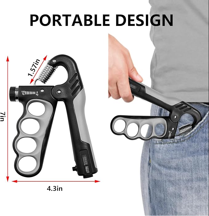 Hand Grip Strengthener - 5-100KG Adjustable Hand Exerciser Grip Strength Trainer for Muscle Building, Hand Therapy and Recovery - Relieve Pain for Arthritis, Carpal Tunnel, Includes Grips and
