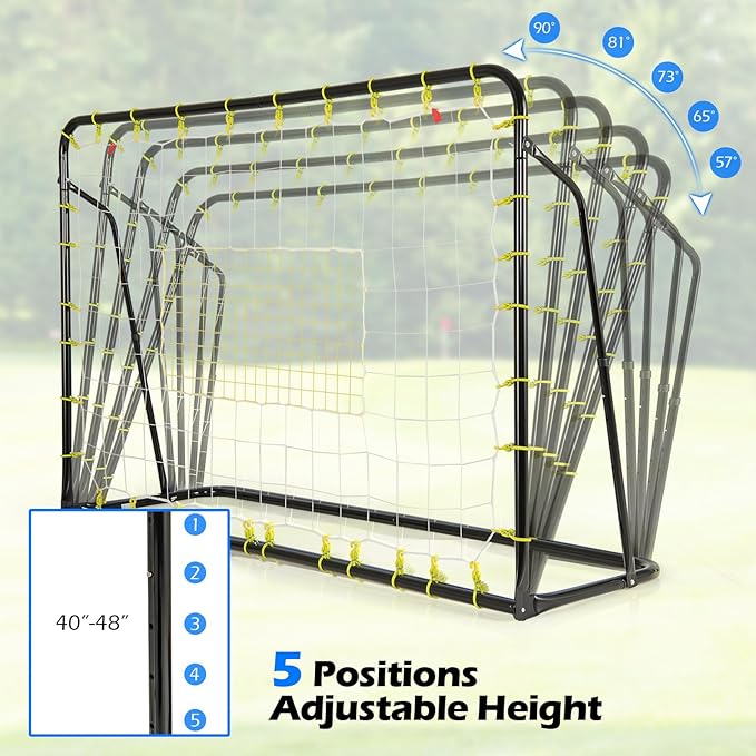 Goplus 6FT x4FT Soccer Net, 2 in 1 Soccer Rebounder Soccer Goal w/Shooting Auxiliary Area, 5 Adjustable Angles, Kids Youth Teens Soccer Practice Training Equipment for Backyard