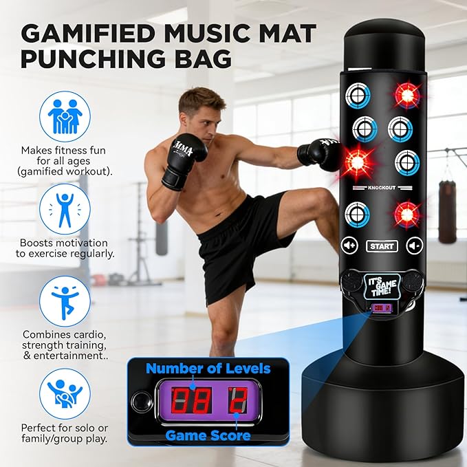 Freestanding Punching Bag for Adults, 70'' Boxing Bag with Stand Kicking Bag Heavy Bag with Boxing Gloves and Electric Air Pump, Women Men Kickboxing Bags for Beginners Training MMA Muay Thai Fitness