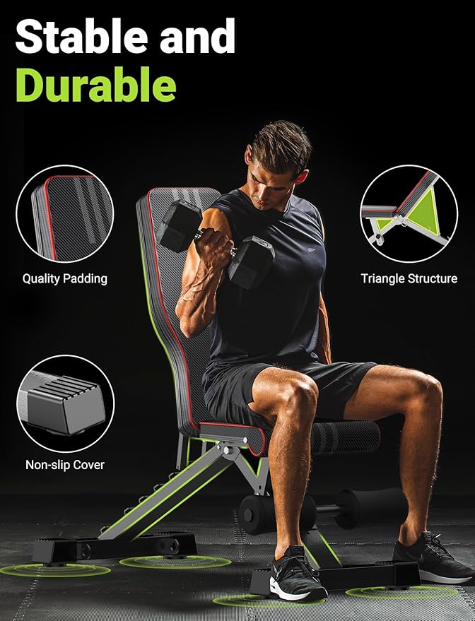 Yoleo Adjustable Weight Bench for Full Body Workout, Foldable Bench Press Bench of Home Gym Strength Training, Incline Decline Flat Utility Workout Bench with Quick Folding& Fast Adjustment