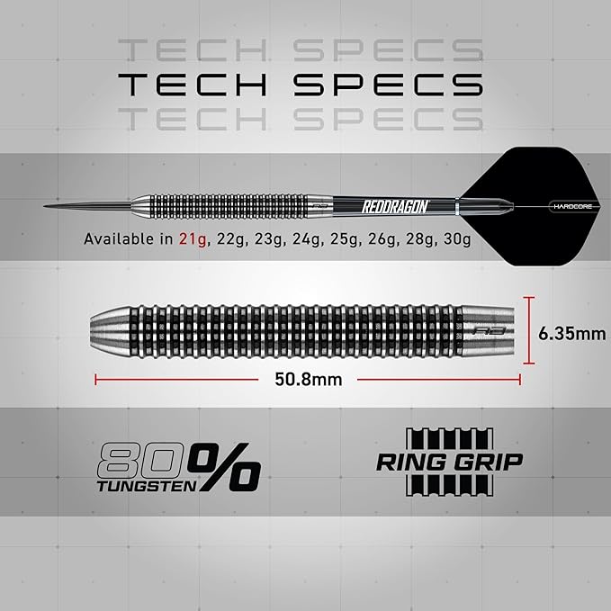 RED DRAGON Pegasus Professional Tungsten Steeltip Darts Set Available in 21, 23, 24, 25, 26, 28, 30 Gram with Flights, Stems (Shafts) and Wallet