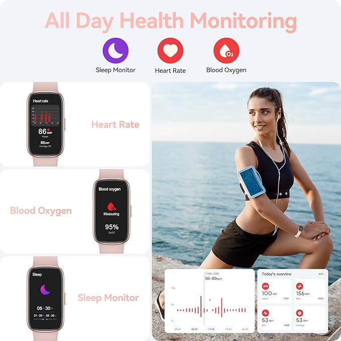 Fitness Tracker Watch with 24/7 Heart Rate Blood Oxygen Sleep Monitor, IP68 Waterproof Smart Watch, Step Calorie Counter Pedometer Health Activity Trackers and SmartWatches for Men Women