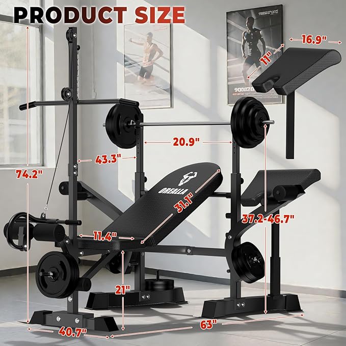 Adjustable Weight Bench Press Set - Full Body Strength Training Workout Bench, 8 in 1 Multi-Function Exercise Equipment with Leg Developer, Preacher Curl Pad, Chest Fly for Home Gym