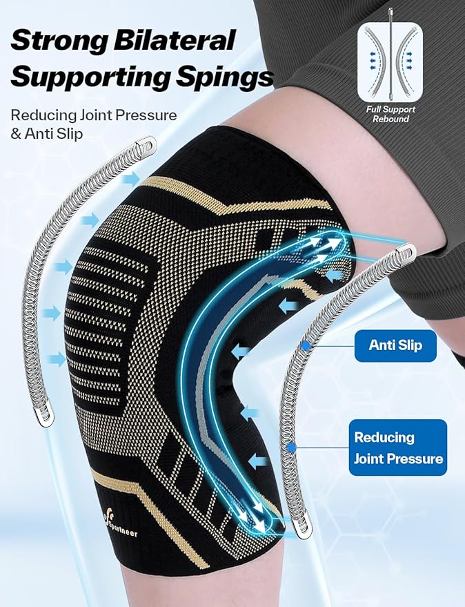 Copper Knee Brace for Men & Women - Knee Compression Sleeve with Side Stabilizers - Knee Support for Running, Hiking, Working, Basketball, Volleyball, Gym, Meniscus Tear, ACL, Arthritis Knee Pain Relief, A Pair (Black-Copper(a pair), X-Large(19"-22"))