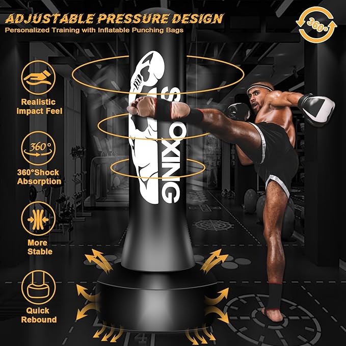 Freestanding Punching Bags for Adults Teens - 70" Heavy Bag with Stand Men Standing Boxing Inflatable Kickboxing Training MMA Muay Thai Fitness