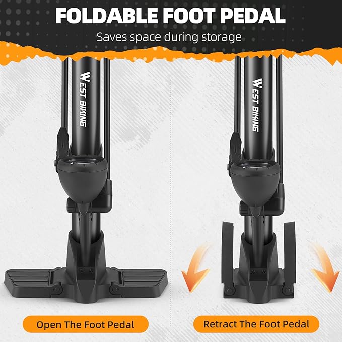 Bike Floor Pump, Bikes Pump with Gauge,Bicycle Air Pump with High Pressure 160 Psi, BikeTire Pump with Presta Schrader Valves，Portable Hand Pump Bike, Fits Road Bikes MTB E-Bike, Ball