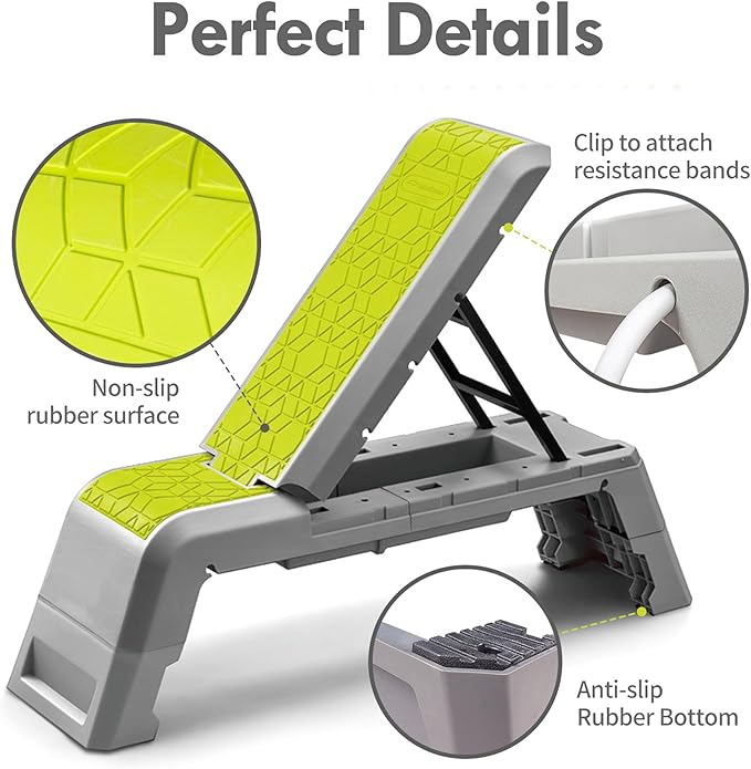 leikefitness Exercise Step Platform, Multifunctional Aerobic Deck with Cord and Adjustable Dumbbell & Weight Bench, Fitness Equipment for Workout Home Gym