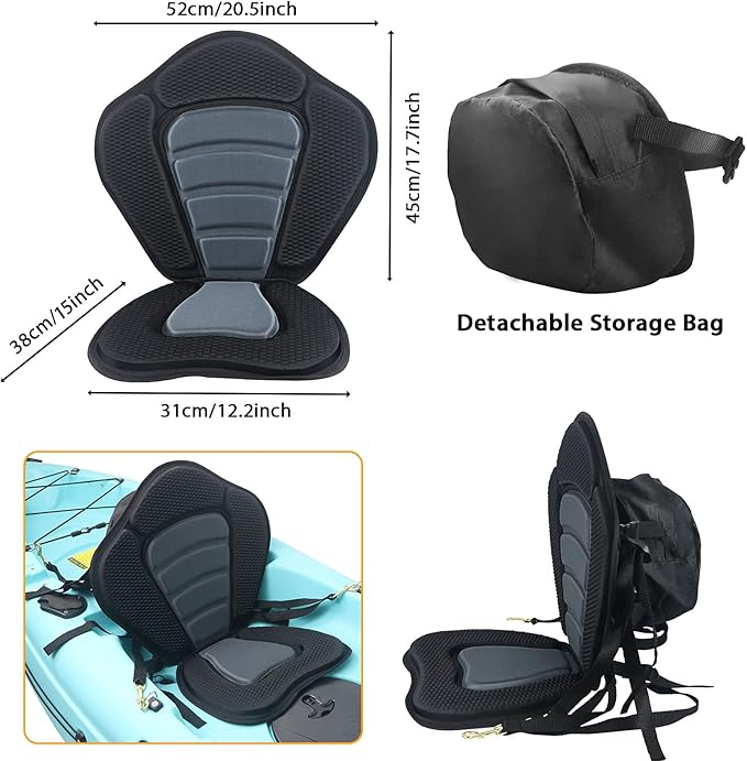 HLOGREE Kayak Seats - 1/2 Pck, Thicken Padded Seat Cushion with Back Support, Canoe & Ocean Sup Compatible