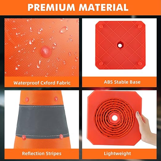 28 Inch 4 Pack Collapsible Traffic Safety Cones, Orange Cones with Reflective Collar, Portable Multipurpose Traffic Cones for Parking Construction Driving Training Sports Practice