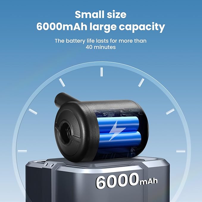 Portable Air Pump for Inflatables, 6000 mAh Rechargeable Air Mattress Pump, 4.5kPa Quick-Fill Inflate Deflate Pumps for Outdoor Camping, Pool Floats, Air Mattress Beds, Swimming Ring