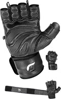 Elite Leather Gym Gloves with Built in 2" Wide Wrist Wraps Grip & Design for Weightlifting Power Lifting Bodybuilding & Strength Training Workout Exercises, Size : Large, Size : Large