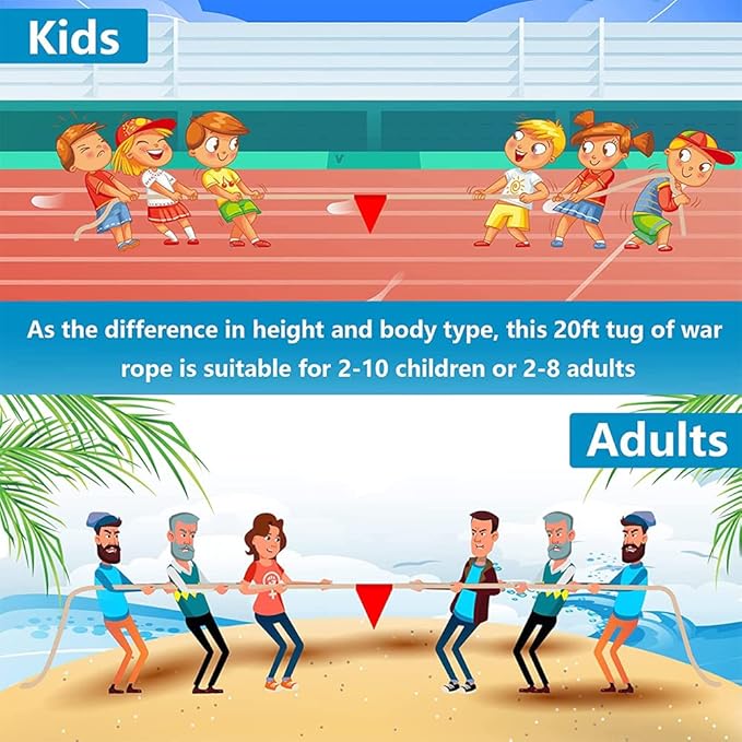 Tug of a War Rope for Kids and Adult, Tag o War Ropes with Flag for Outdoor, Outside Carnival, Lawn, Field, Team Building Game, Safety Cord for School and Church, Blue 45FT