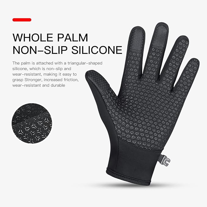 Winter Thermal Gloves for Men and Women, Waterproof Windproof and Non-Slip Gloves, Warm Touch Screen Gloves for Outdoor Running, Cycling, Driving, X-Large Size
