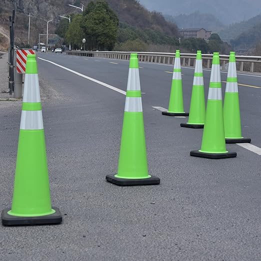 6 Pack 36" Green Traffic Control Cones – High-Visibility PVC Safety Cones with Black Base for Construction Parking Crowd Control(36 inch-6Pack)