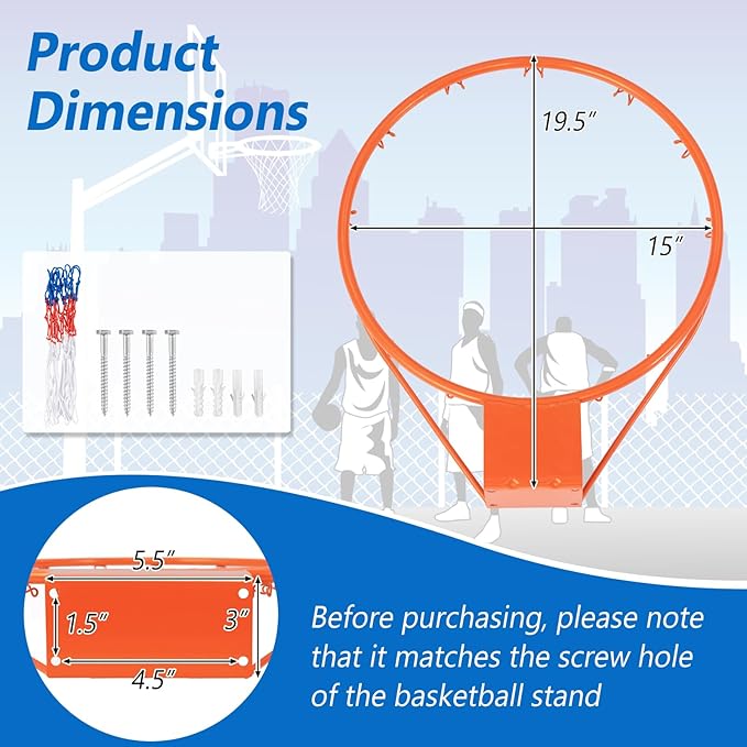Goplus 18’’/15’’ Replacement Basketball Rim, Wall Door Mounted Basketball Hoop with All Weather Net, Indoor Outdoor Hanging Basketball Rim Goal Outside