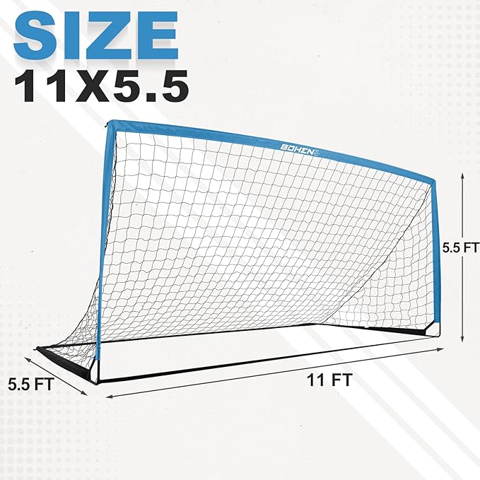 BOHEN 11x5.5 FT/9x5 FT/6x4 FT Portable Metal Soccer Goal for Backyard with Carry Bag - Fun for Outdoor Indoor Training Games for Kids and Adult, Easy Storage and Transportation