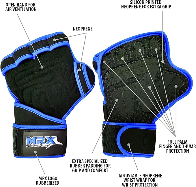 MRX BOXING & FITNESS Workout Gloves for Men and Women Ventilated Weight Lifting Gloves with Wrist Wraps Sticky Palm Protection with Extra Grip Gym Gloves for Exercise Pull Ups, Cross Training