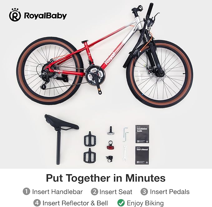 RoyalBaby Kids Mountain Bike for Boys and Girls, Ultra-Light Aluminum 20-24 Inch Wheel Bicycle for 6-14 Years Old Children, 7/21-Speeds Drivetrain