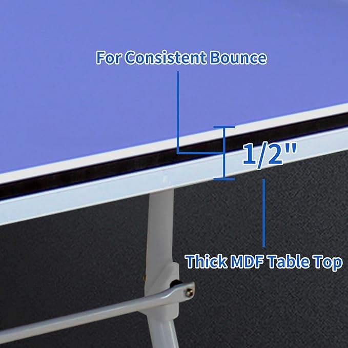 Ping Pong Table Foldable Table Tennis Table with Net, Table Tennis Paddles and Balls, 4.5FT/6FT/9FT MDF Multi-Use Family Game Table for Kid Teenager Adult, Compact & Portable