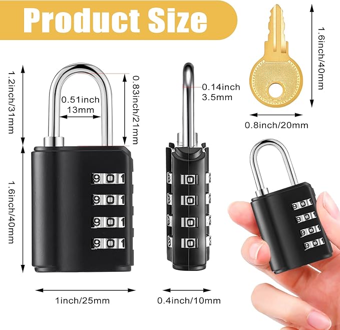 Kenning 20 Pcs Combination Padlock 4 Digit Combination Lock with Keys Locker Resetable Security Outdoor Waterproof Lock for School Sports Gym Locker Employee Fence Case (Silver and Black)