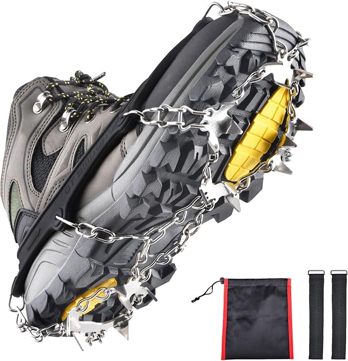 Azarxis Walk Traction Ice Snow Cleat Treads Grips Grippers Crampons Creepers with 19 Spikes for Shoes Boots Men Women Walking Climbing Hiking Fishing Heavy Duty Anti Slip Stainless Steel