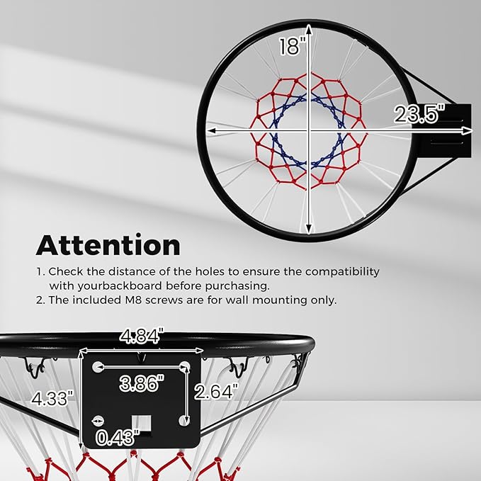 Goplus 18’’/15’’ Replacement Basketball Rim, Wall Door Mounted Basketball Hoop with All Weather Net, Indoor Outdoor Hanging Basketball Rim Goal Outside