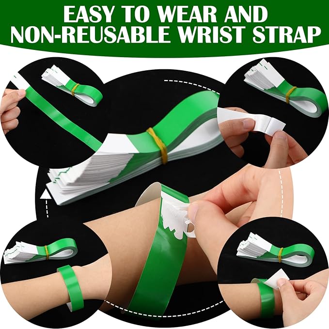 600 Packs Paper Wristbands for Events Neon Party Wristbands Colored Waterproof Paper Club Arm Bands Lightweight Identification for Concert Bar Entrance Admission(Green)