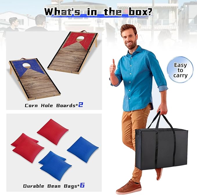 Portable Cornhole Board Set with Bean Bags 2 ft x 1 ft or 3 ft x2 ft or 10.16 * 5.04 Inch Foldable Corn Hole Games for Adults and Kids Indoor or Outdoor Corn Hole Toss Games Backyard Tarvel