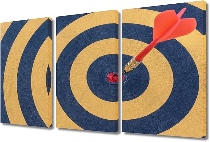 Sports Theme Pictures Wall Art 3 Panel Dart Hits the Bullseye Paintings Canvas Wall Art for Living Room Bedroom Bathroom OfficeBar Club Artwork House Wall Decor Framed Ready to Hang(24" Wx36 H)