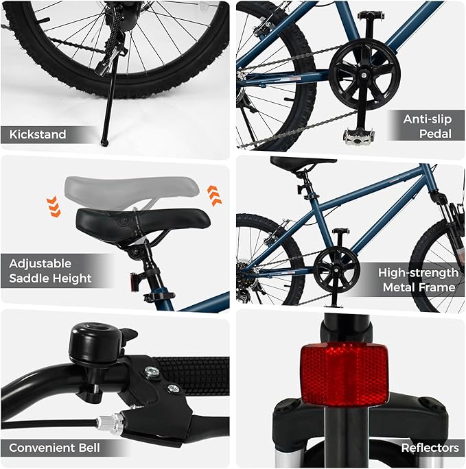 Goplus Mountain Bike, 20/24 Inch Kids Bicycle w/ 6-Speed Drivetrain, Suspension Fork, Dual Brakes, Adjustable Seat, Outdoor Cycling Children City Bike for Boys Girls