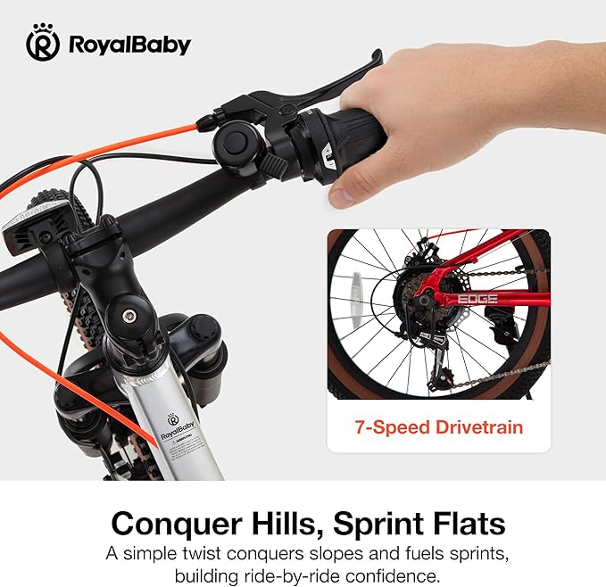 RoyalBaby Kids Mountain Bike for Boys and Girls, Ultra-Light Aluminum 20-24 Inch Wheel Bicycle for 6-14 Years Old Children, 7/21-Speeds Drivetrain