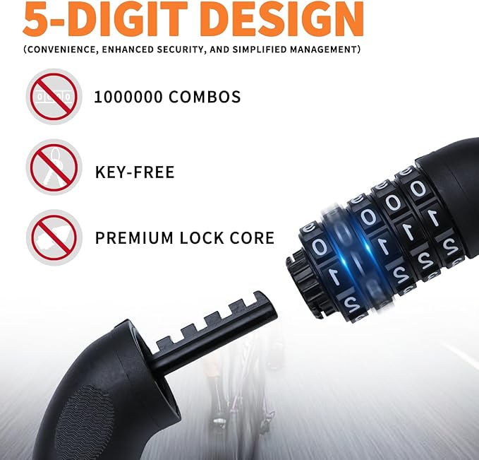 Bike Chain Lock, 5 Digit Combination Heavy Duty Anti Theft 3.9Ft Bicycle Chain Lock,6mm Thick High Hardness keyless Bike Lock for Bike,Scooter,Motorcycle,Door, Gate