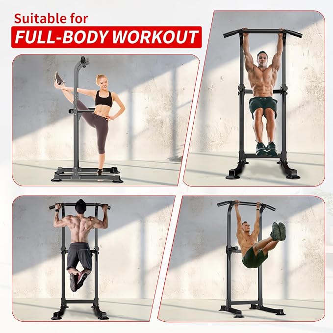 ZENOVA Pull Up Bar Dip Bar Power Tower Workout Dip Station Height Adjustable Free Standing Chin Up Bar Home Gym Equipment 300LBS Weight Capacity