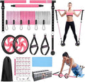 Pilates Bar Kit with Resistance Bands,Ab Roller,2 in 1 Foot Strap & Handle,Door Anchor Pilates Equipment with Resistance Bands, Portable Home Gym Yoga Fitness Bar for Women & Men