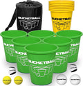 BucketBall | Team Color Edition | Combo Pack (Green/Yellow): Original Yard Pong Game: Best Camping, Beach, Lawn, Outdoor, Family, Adult, Tailgate, Jumbo, Giant Game