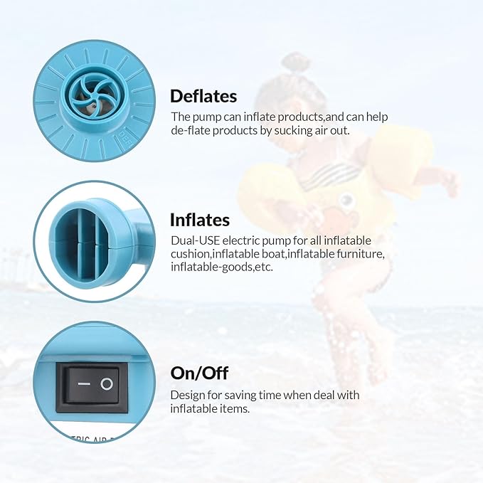 Bestrip Electric Air Pump, Air Pump for Inflatables Air Mattress Couch Pool Floats，Inflatables Boat Raft Toys, AC/DC Pump
