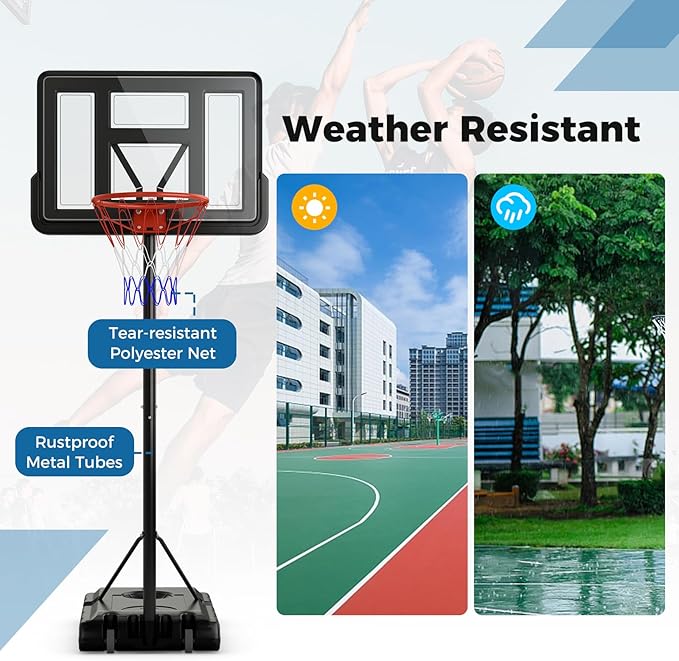 Goplus Portable Basketball Hoop, 10FT Height Adjustable Basketball Goal w/44‘’ Shatterproof Backboard, Outdoor Basketball Stand for Adults Backyard Driveway