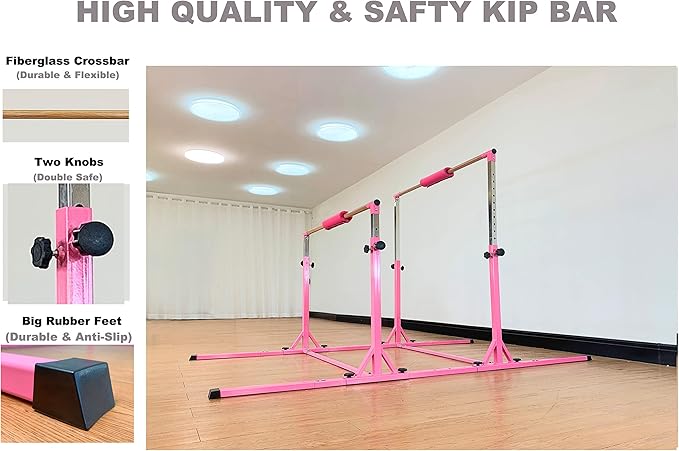 MARFULA Gymnastics Double Horizontal Bars 3Play Parallel Bars Uneven Bars Gymnastics Training Kip Bar with 304 Stainless Steel Regulating Arms & Fiberglass Rail for Indoor Outdoor Home Club Use