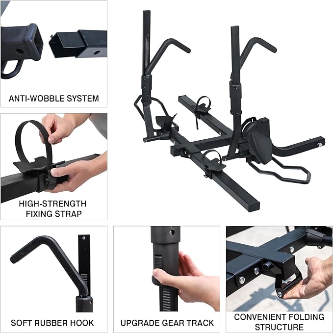 Leader Accessories 2" Hitch Bike Rack, Carry 2 Bikes up to 75 lbs Each for Standard, Fat Tire and Electric Bicycles - Heavy Duty, Foldable Ebike Rack for Car, Truck, RV and SUV with 2-inch Receiver