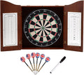 GSE Games & Sports Expert Professional Solid Wood Classic Dartboard Cabinet with Sisal/Bristle Dartboard, Scoreboard, and 6 Steel Tip Darts, Easy Assembly Complete with All Accessories (Deluxe Walnut)