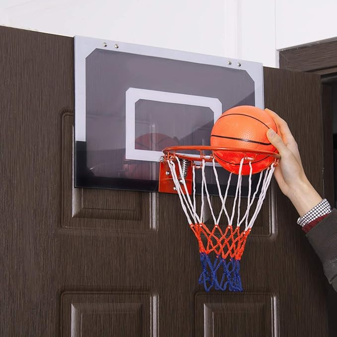 Goplus 18'' x12'' Mini Wall Mounted Basketball Hoop, Backboard for Door w/Ball and Hand Pump Set, Basketball Sports Exercise for Youth Kids Adults Indoor Outdoor