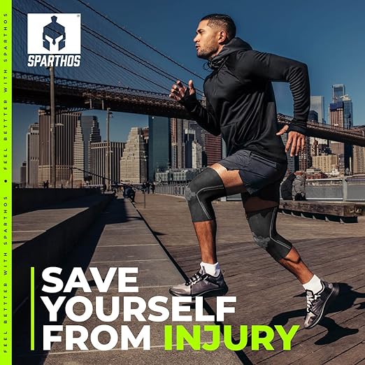 Sparthos Knee Compression Sleeve by (Pair) - Support for Sports, Running, Joint, Knee Pain Relief - Knee Brace for Men and Women - Elder ACL PCL Bursitis Meniscus Tear Patella Runner Knee (Black-M)