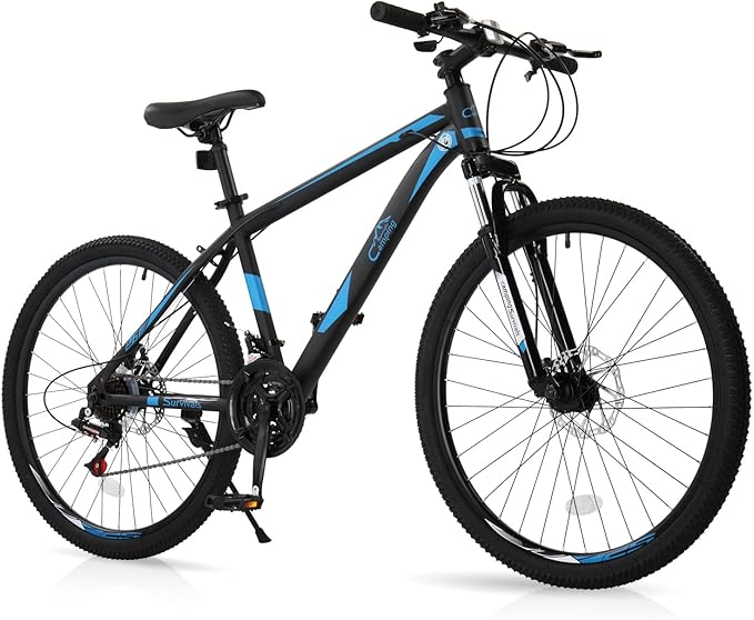 Ktaxon Mountain Bike 24/26/27.5 Inch Men & Women Mountain Bike with 21-Speed Adult Bikes, Double Disc Brake, Suspension Fork and High Carbon Steel Frame