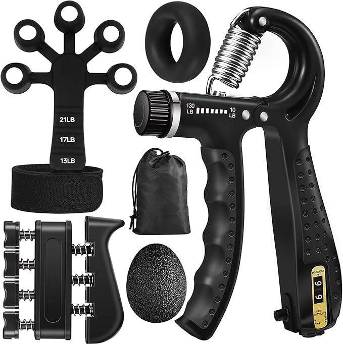Grip Strength Trainer Kit (5 Pack), Grip and Forearm Strengthener, Finger Strengthener, Adjustable Resistance Hand Gripper, Grip Ring, Stress Relief Ball for Muscle Building, Injury Recover