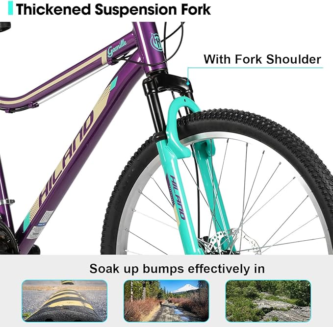 HILAND 20 Inch 26 Inch Mountain Bike for Women Girl, Lock-Out Suspension Fork, Aluminum Frame, Adult Ladies Mens MTB Bicycle