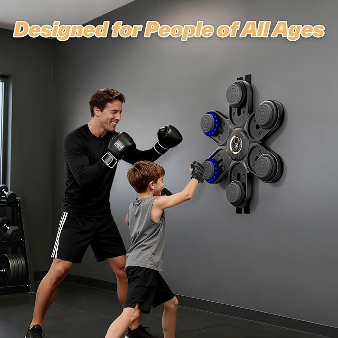 Sportneer Music Boxing Machine for Kids and Adults, Bluetooth Smart Music Punching Machine with Gloves and Movable Punching Pads, Wall Mounted Boxing Training Equipment for Home Gym Office Gift